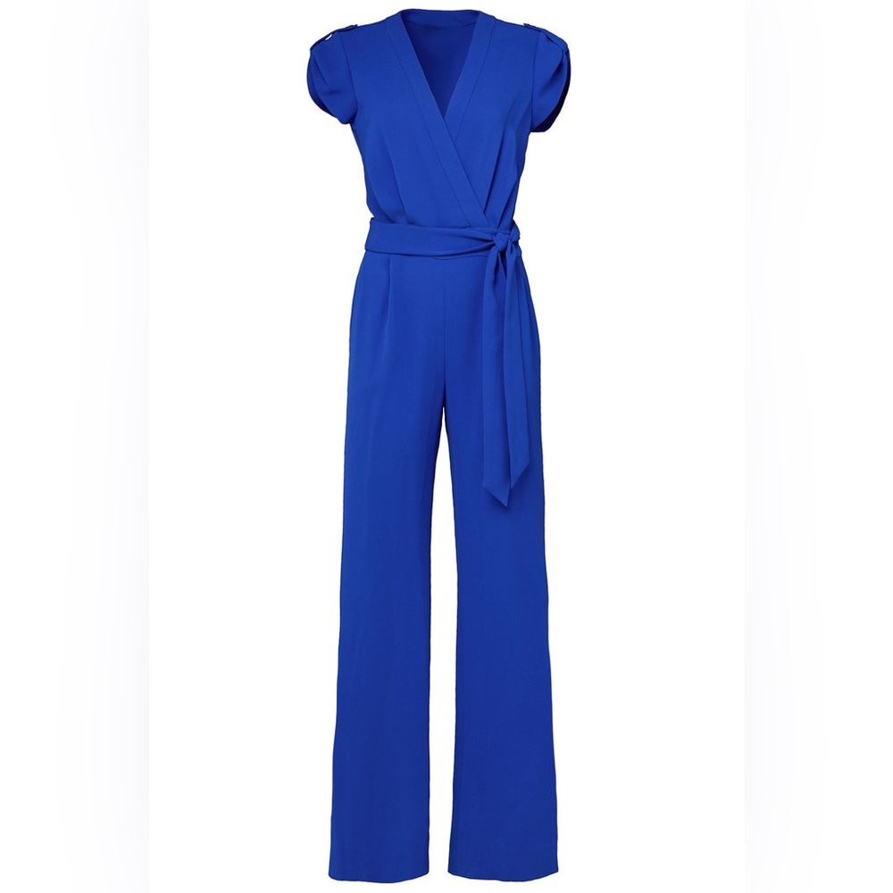 DVF Purdy Cosmic Cobalt Blue Wrap Jumpsuit